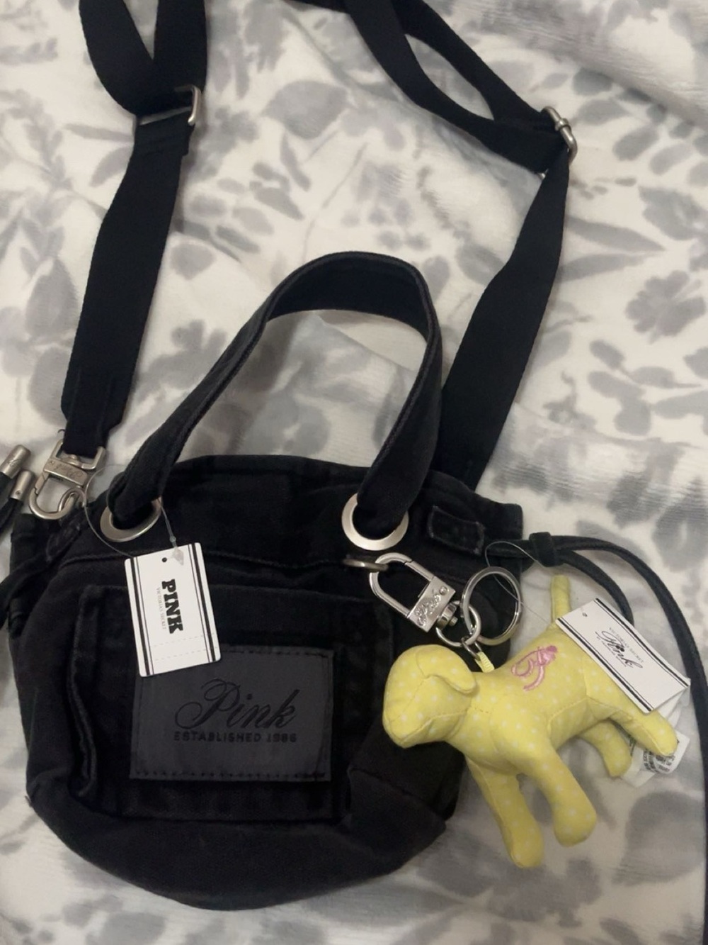 Victoria secret by pink adjustable strap and key chain with tags